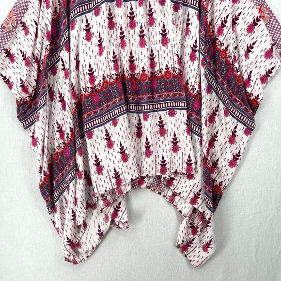 ANTHROPOLOGIE LILKA Kalyse Printed Kimono Women Ones Size White Pink Floral Boho - Picture 9 of 13